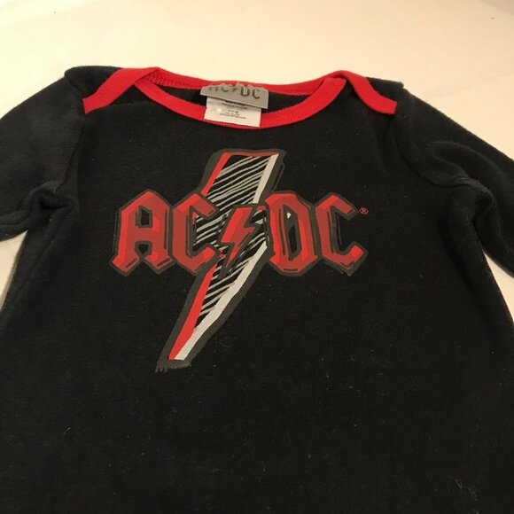 AC/DC Baby Bodysuit Long Sleeve Rock Band Logo 6-12M Black & Red Cotton Blend - Picture 2 of 6